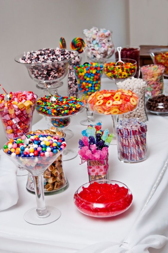 colorful wedding candy bar