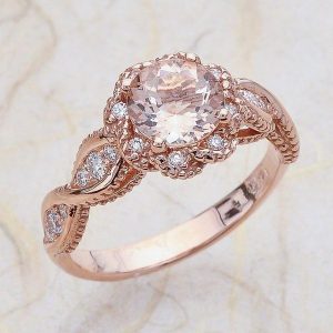 14K Vintage Rose Gold Engagement Ring Morganite
