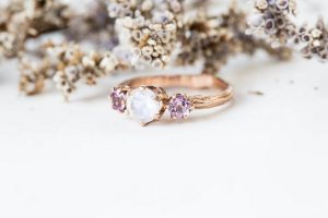 14k rose gold moonstone twig engagement ring