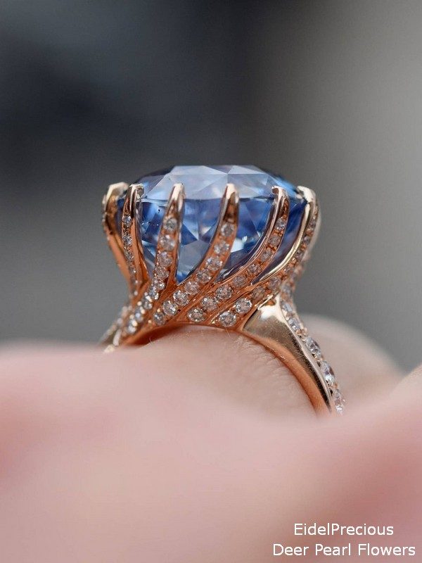 18k Rose Gold 11.32ct Round sapphire engagement ring - Deer Flower Shop