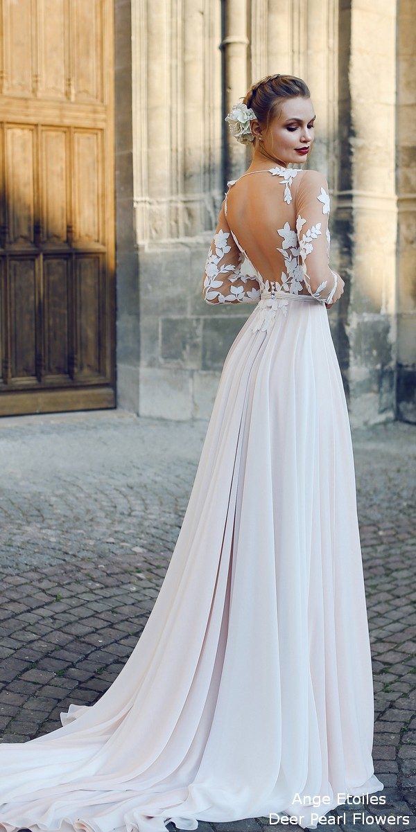 A-line Backless Wedding Dress with Long Train