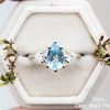 Aquamarine pear moissanite and 14k gold twig engagement ring