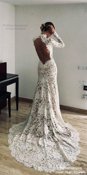 Boho Lace Wedding Dress with Long Sleeves