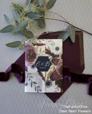 Burgundy & Navy Wedding Invitation Vellum Wrap Watercolor Flower Hexagon Die Cut Seal Bold