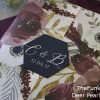 Burgundy & Navy Wedding Invitation Vellum Wrap Watercolor Flower Hexagon Die Cut Seal Bold