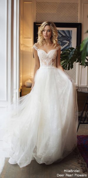 Donatella – Off Shoulder Illusion Lace Back Wedding Dress