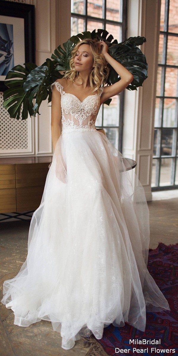 Donatella – Off Shoulder Illusion Lace Back Wedding Dress