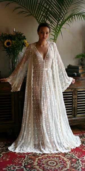 Embroidered Mesh Lace Nightgown Bridal Lingerie