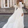Extremely light and soft silk chiffon wedding dress with delicate French lace