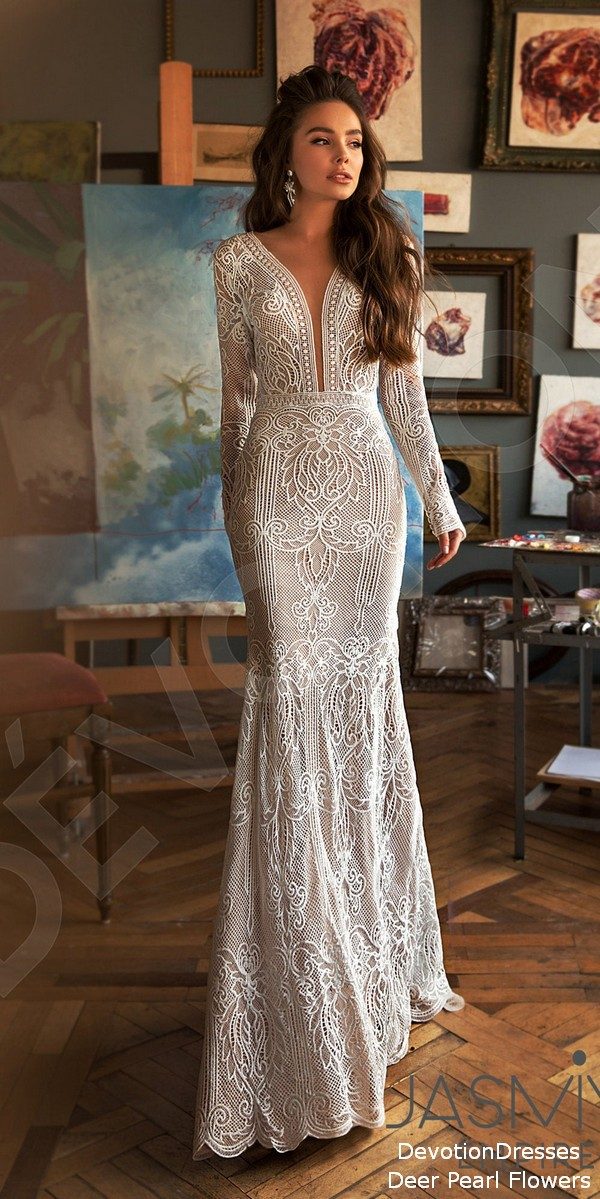 Mermaid silhouette lace wedding dress Clarana