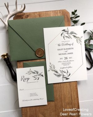 Rustic Gold and Greenery Wedding Invitation
