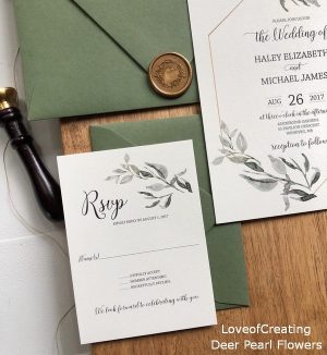 Rustic Gold and Greenery Wedding Invitation