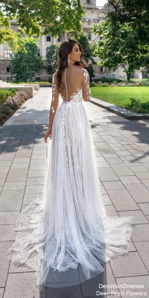 Vneck lace long sleeves wedding dress Aegla