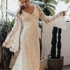 Bell Sleeve Lace Bohemian Wedding Dress with Train