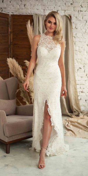 Bohemian Lace Halter Wedding Dress