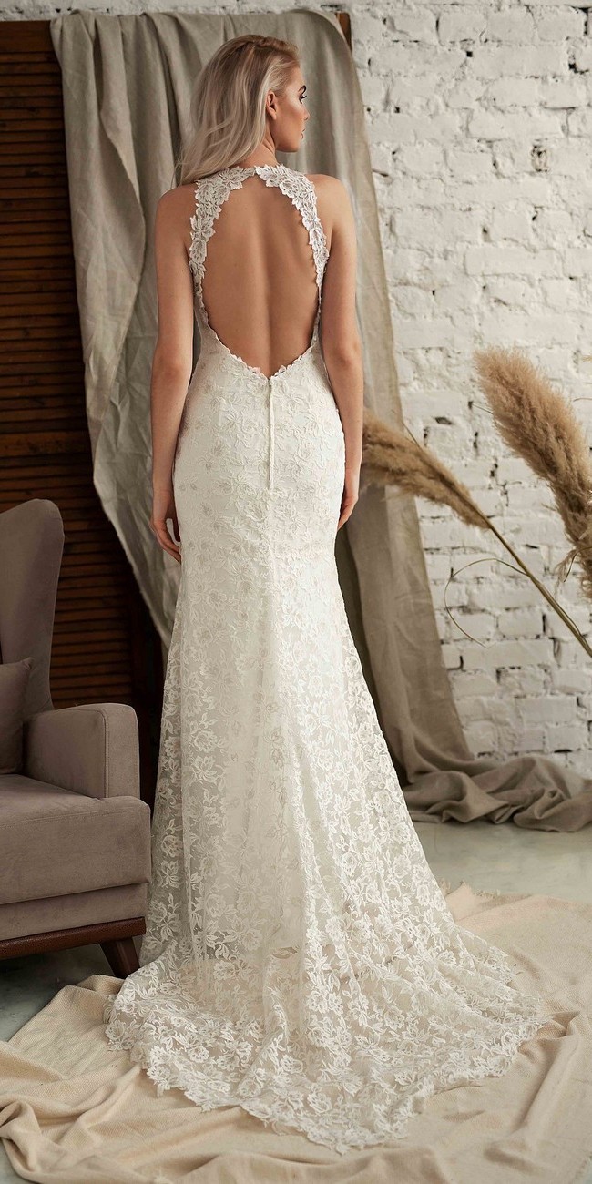 lace halter wedding gown