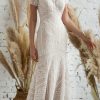 Keyhole Back Short Sleeves Bohemian Wedding Dress