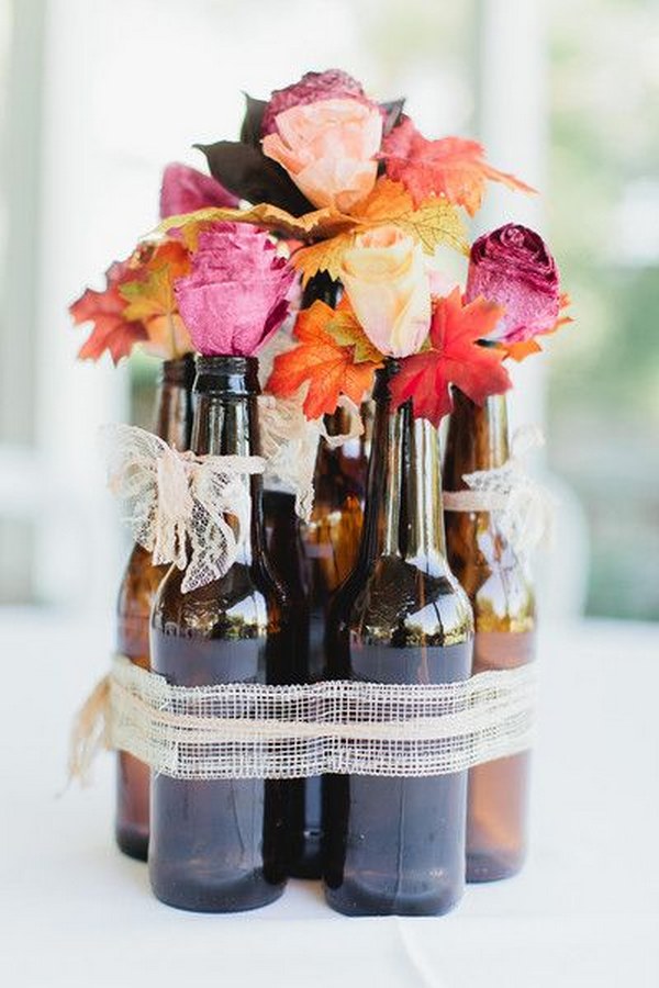 DIY beer bottle centerpiece. From event designer Jasmyne Pink of Perfection Events
