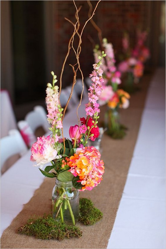diy mason jar wedding florals moss wedding centerpiece