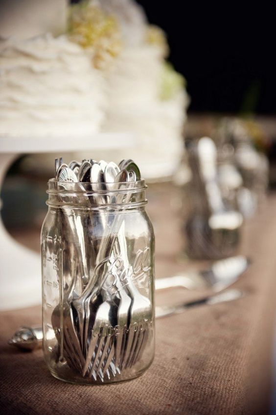 mason jars to hold the silverware