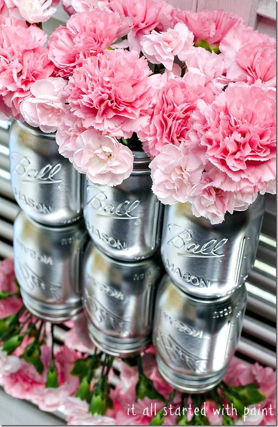 painted distressed mason jar wedding centerpiece