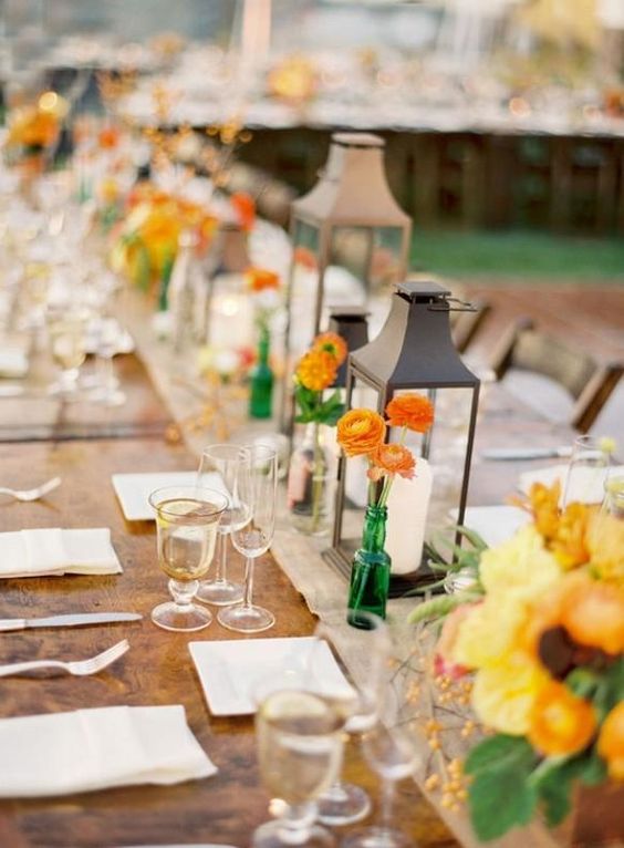 orange and lantern wedding decor