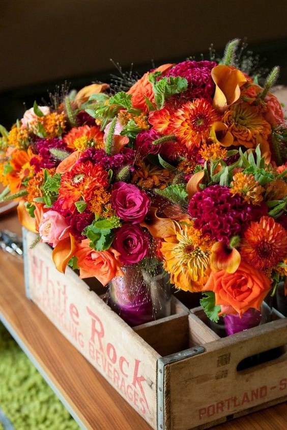 rustic fall orange wedding centerpiece
