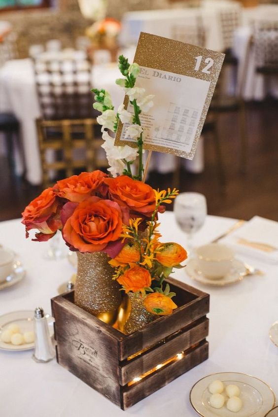 rustic orange fall wedding centerpieces