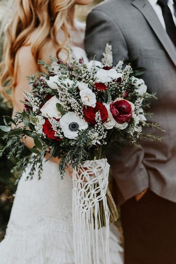 Bohemian red and white fall wedding bouquet
