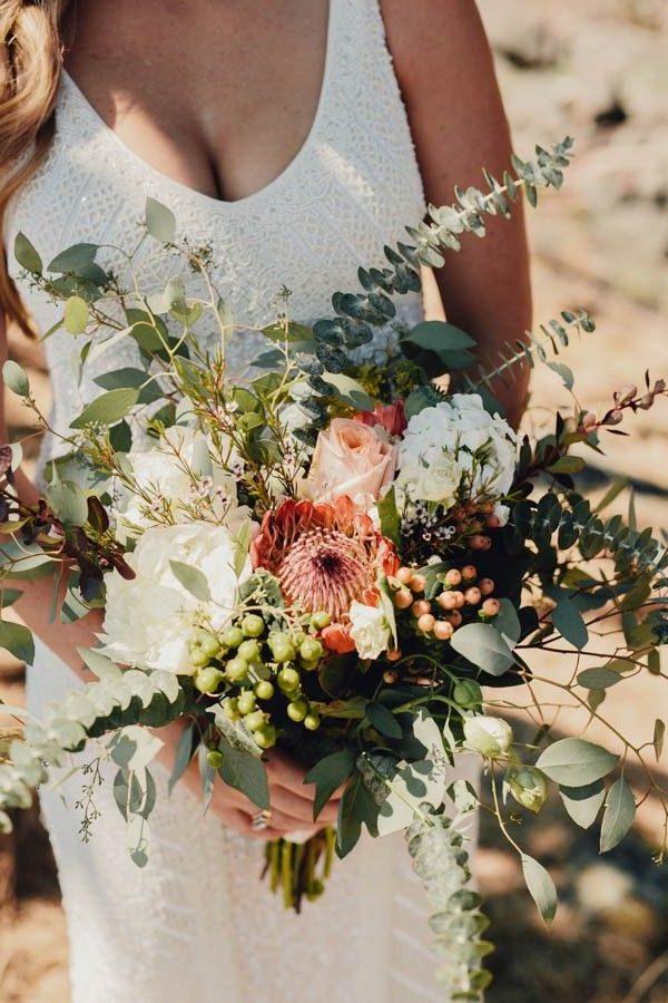 Rustic bouquet with overflowing foliage