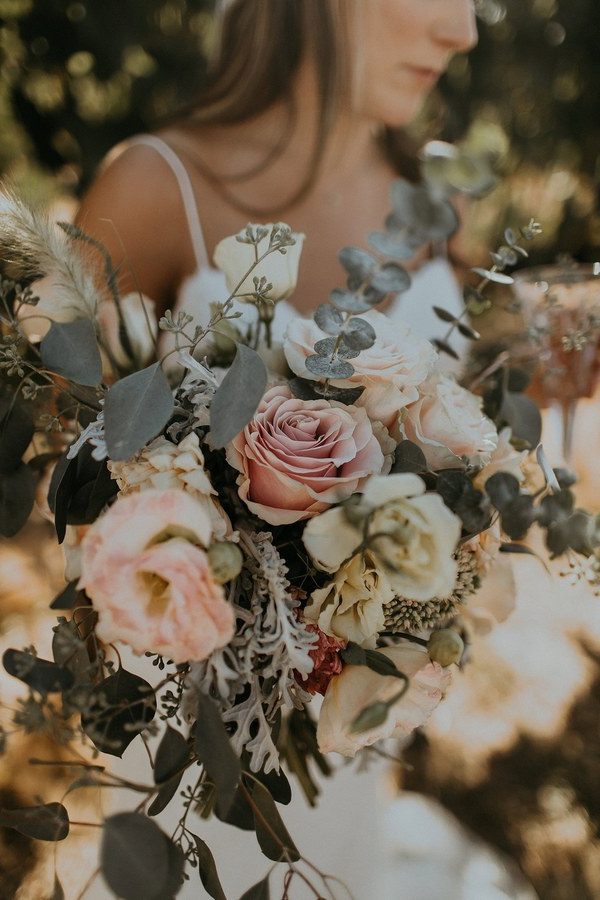 dusty roses and eucalyptus wedding bouquet