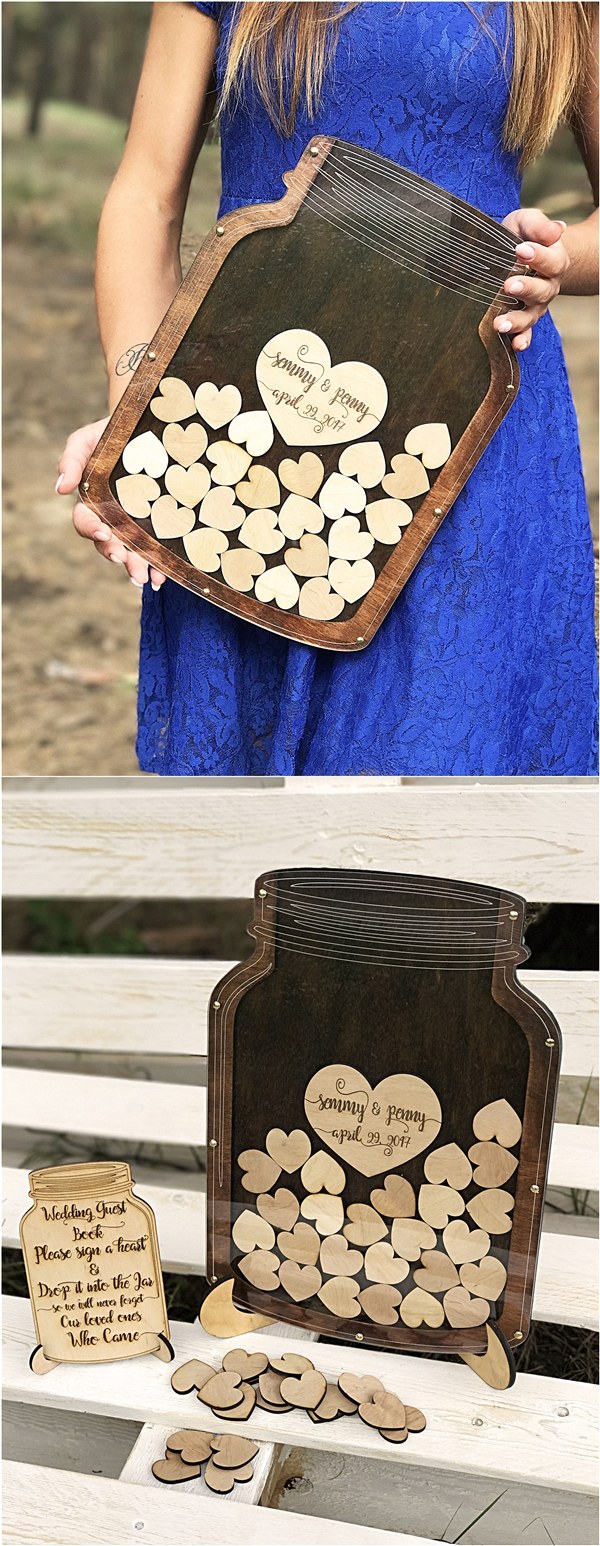 Mason Jar Drop Top Wood Wedding Guest Book