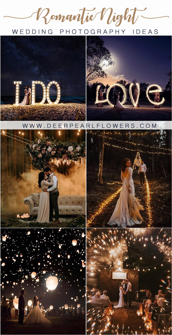 Romantic night wedding photo ideas with light