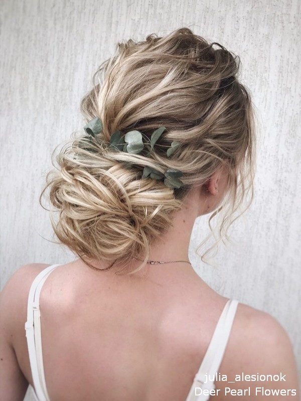 Long wedding hairstyles with greenery from julia_alesionok