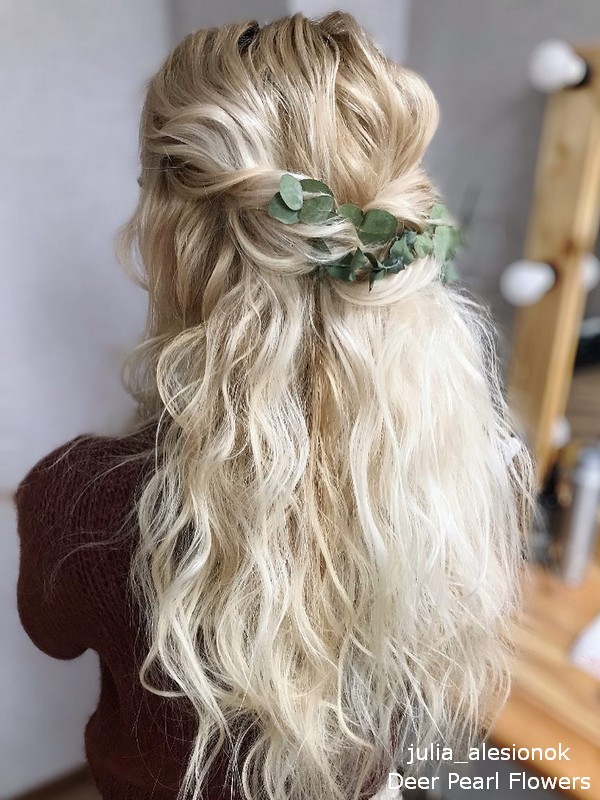 Long wedding hairstyles with greenery from julia_alesionok