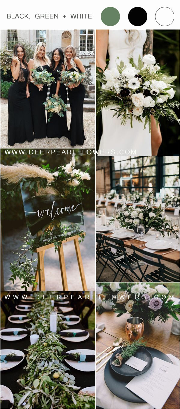 black green and white wedding color ideas