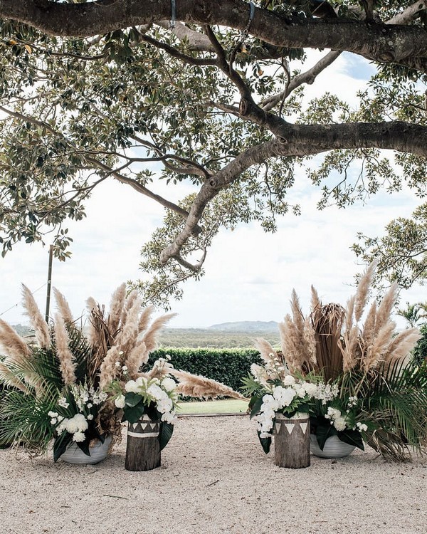 rustic fall boho pampas grass wedding backdrop