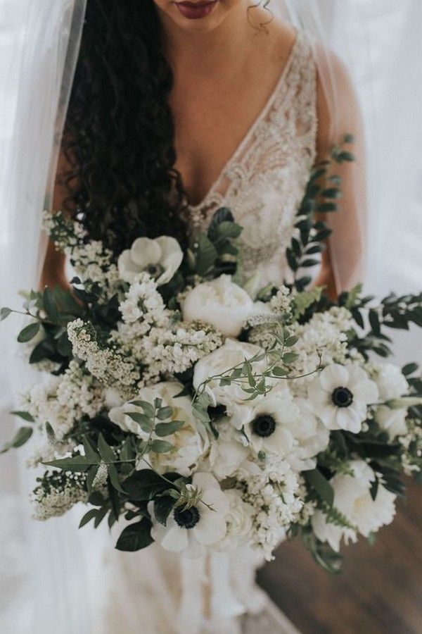 white black and greenery wedding bouquet