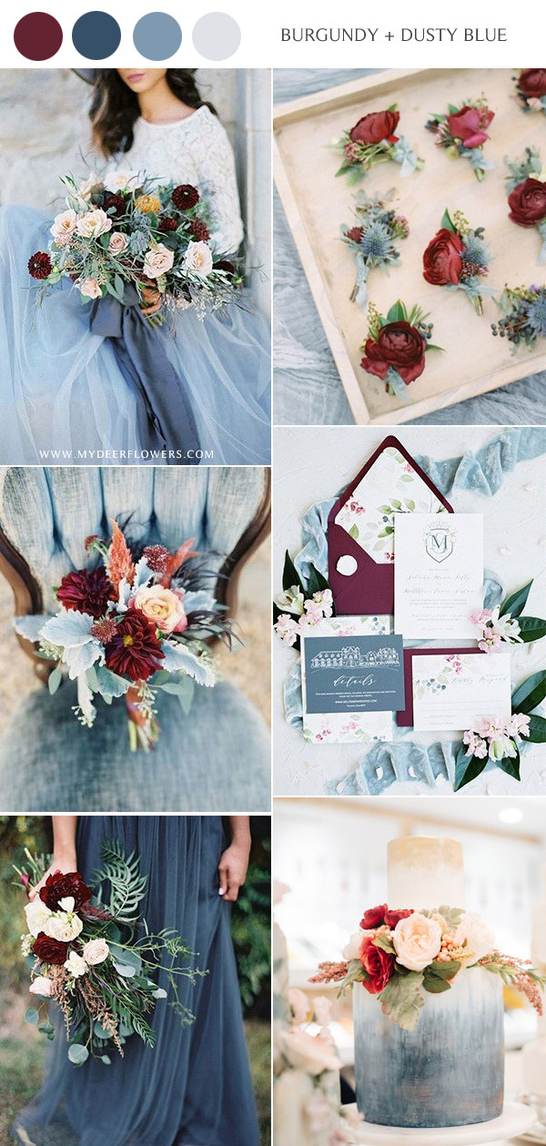 burgundy and dusty blue wedding color ideas 2021