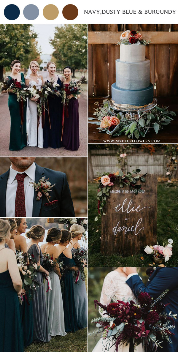 chic moody dark navy dusty blue burgundy fall wedding colors