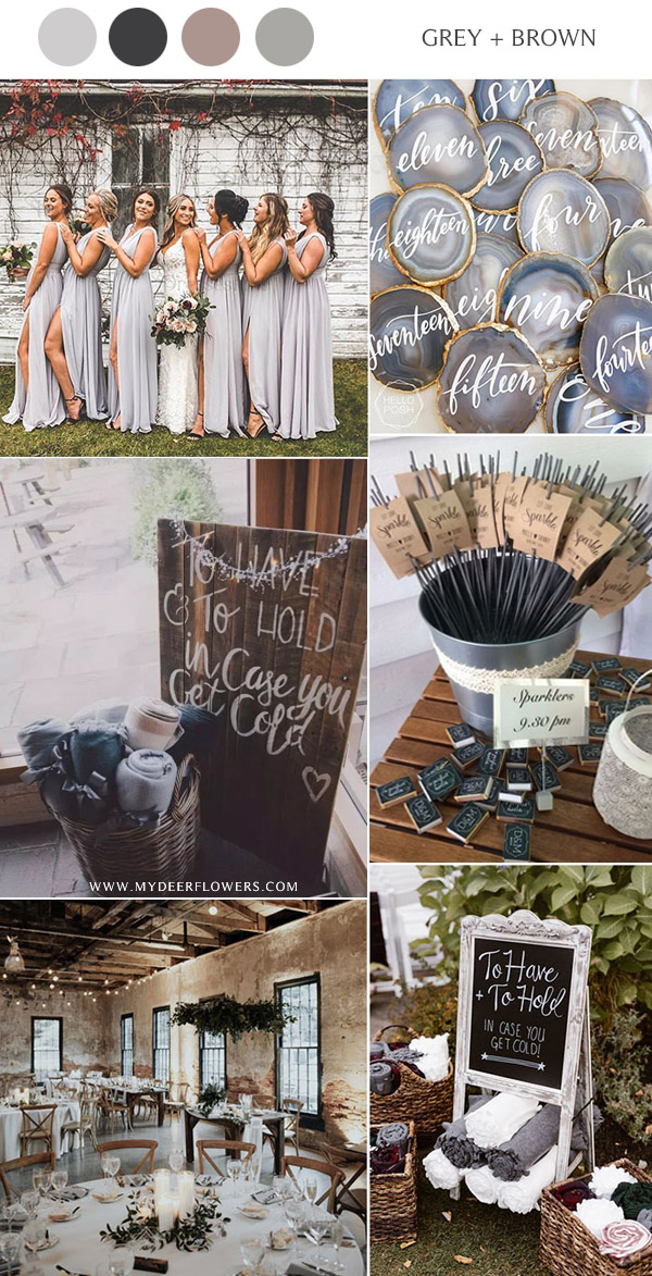 chic rustic shades of grey and metallic gold wedding color ideas for fall and winter