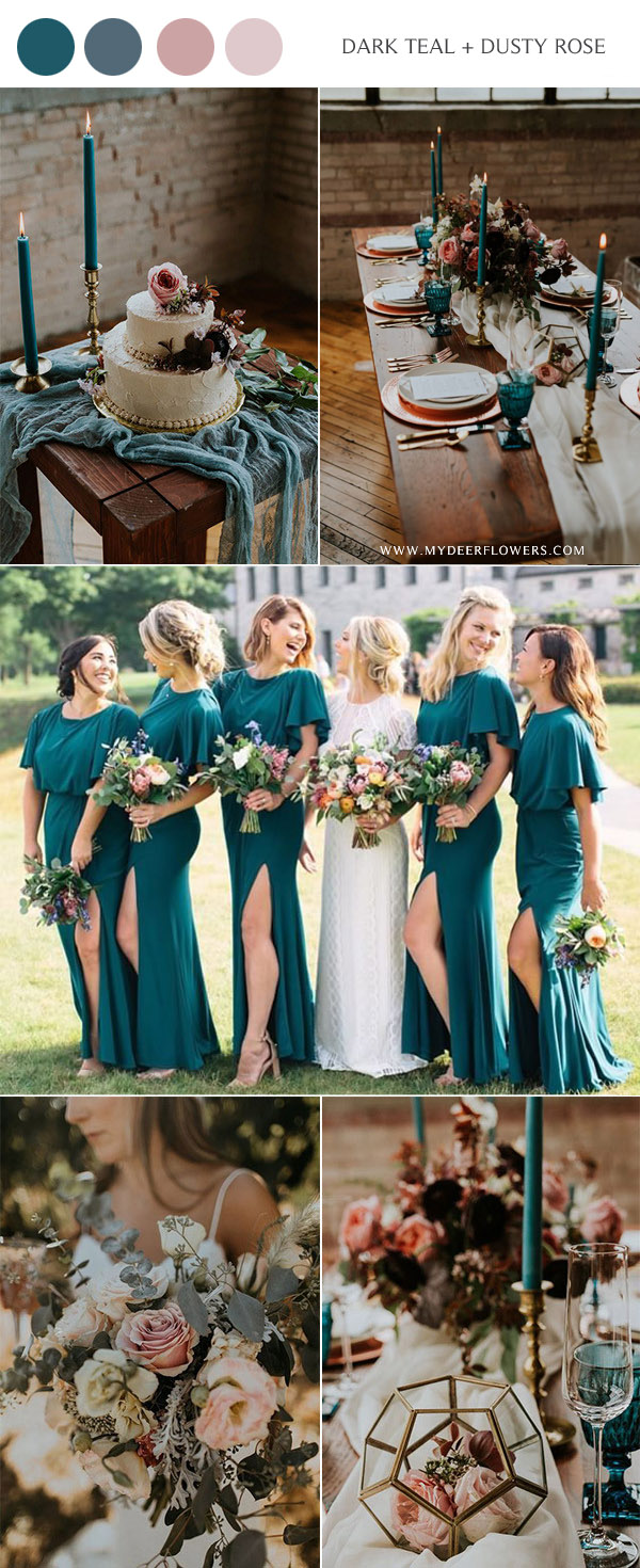 dark teal and dusty rose fall wedding color ideas