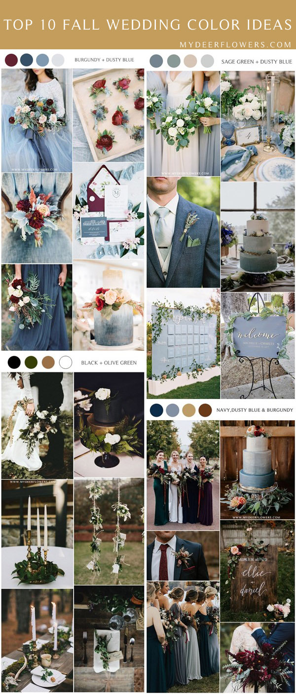 fall wedding color ideas - burgundy dusty rose sage green black and navy wedding colors