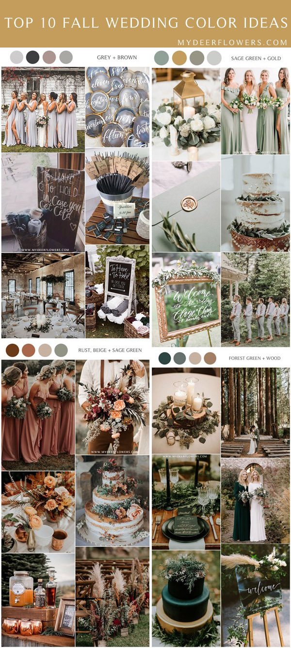 fall wedding color ideas - grey sage green rust dusty orange and forest green wedding colors