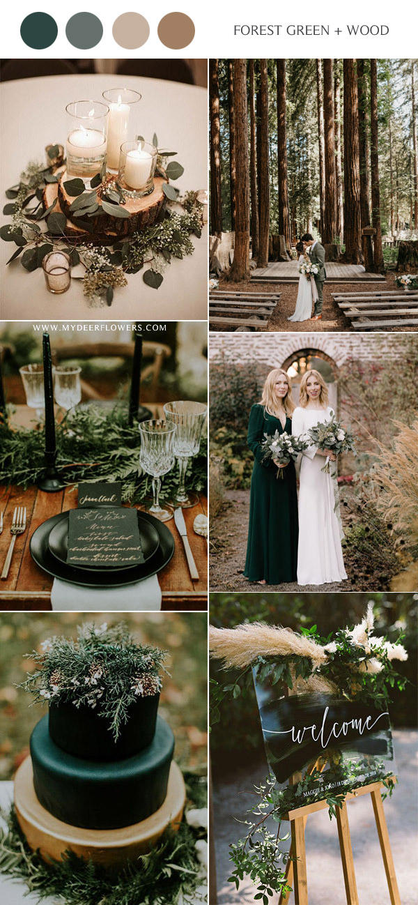 forest green and wood rustic green wedding colors