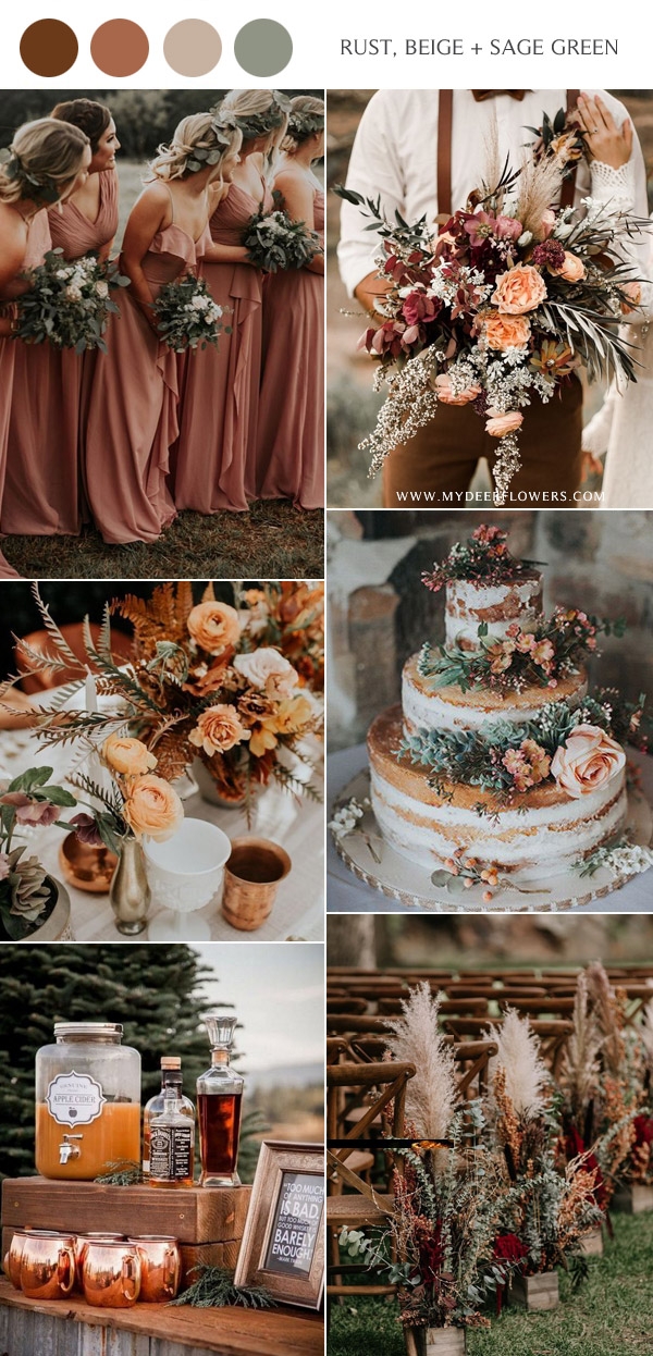 rust dusty orange beige and sage green wedding color ideas