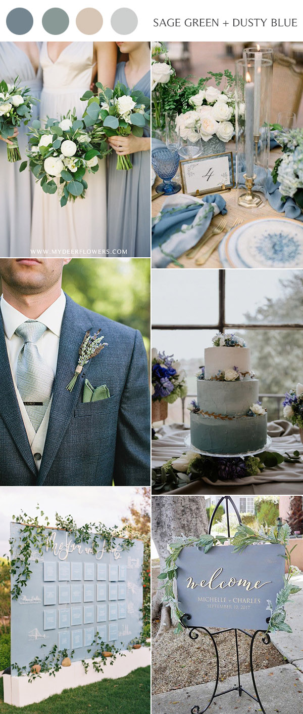 sage green and dusty blue wedding color ideas for 2021