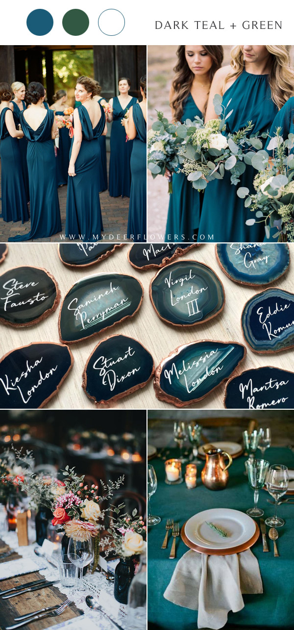 Dark teal blue and green wedding color ideas - dark teal and greenery wedding colors