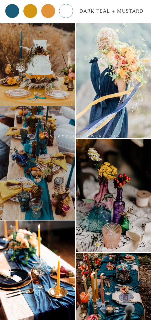 Dark teal blue and mustard yellow wedding color ideas
