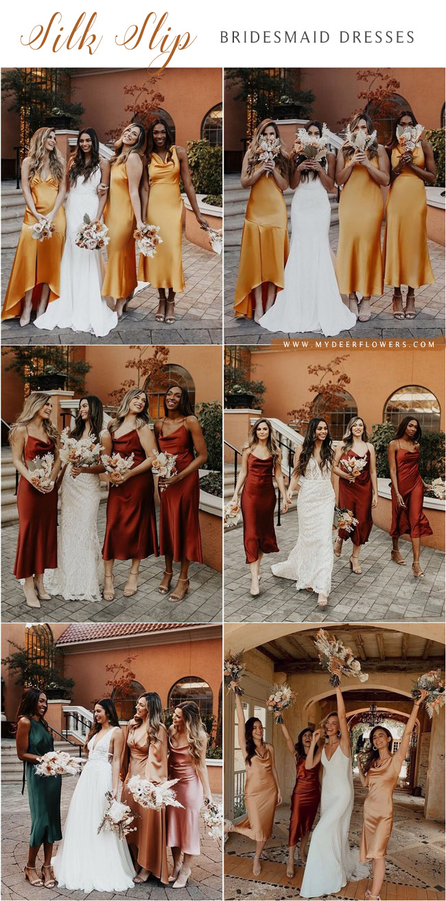 24 Trending Silk Slip Bridesmaid Dresses | My Deer Flowers